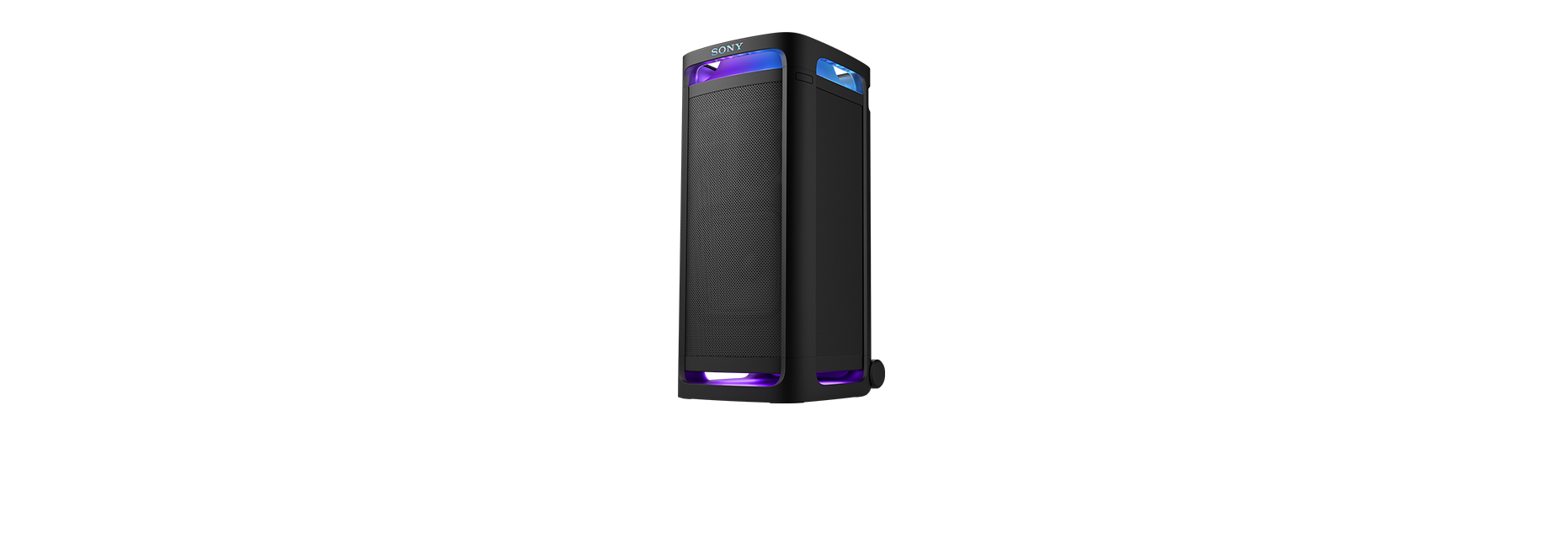 Image of the ULT TOWER 9AC speaker with lights illuminated.