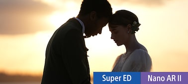 Example image showing a newly married couple head-to-head against a sunset