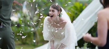Example image showing a woman in a wedding dress laughing in a confetti shower