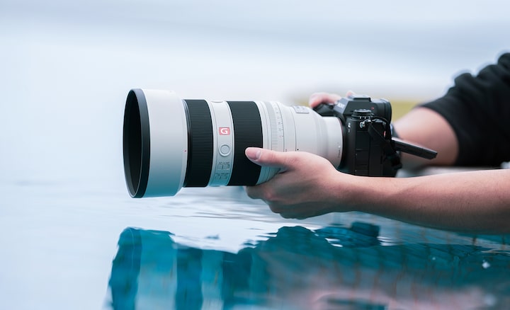 Usage image showing a photographer shooting from low position close to water surface